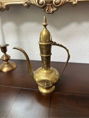 Brass Engraved Mid Century Ewer Pitcher - India